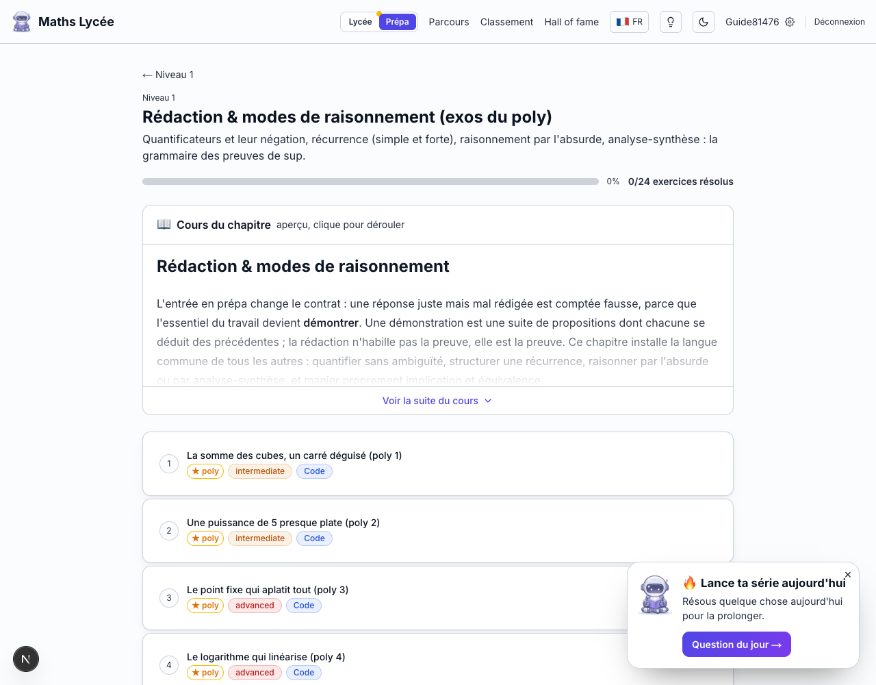 Un chapitre : cours en aperçu et exercices numérotés